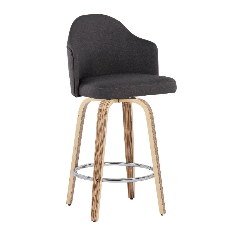 Set of 2 Ahoy Polyester/Metal/Wood Counter Height Barstools Zebra/Chrome/Charcoal - LumiSource