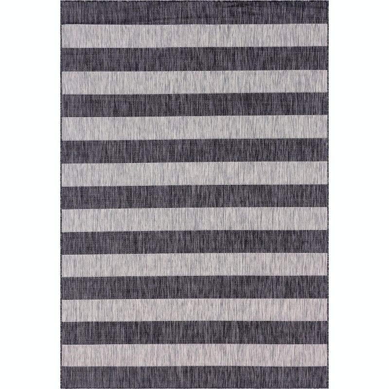 Unique Loom 7' 1 x 10' 0 Rectangle Indoor/Outdoor Striped Charcoal Gray Area Rug