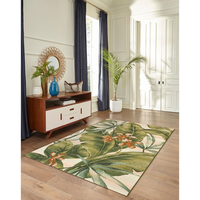 Liora Manne Marina Tropical Leaf Indoor/Outdoor Rug Cream 3'3" x 4'11"