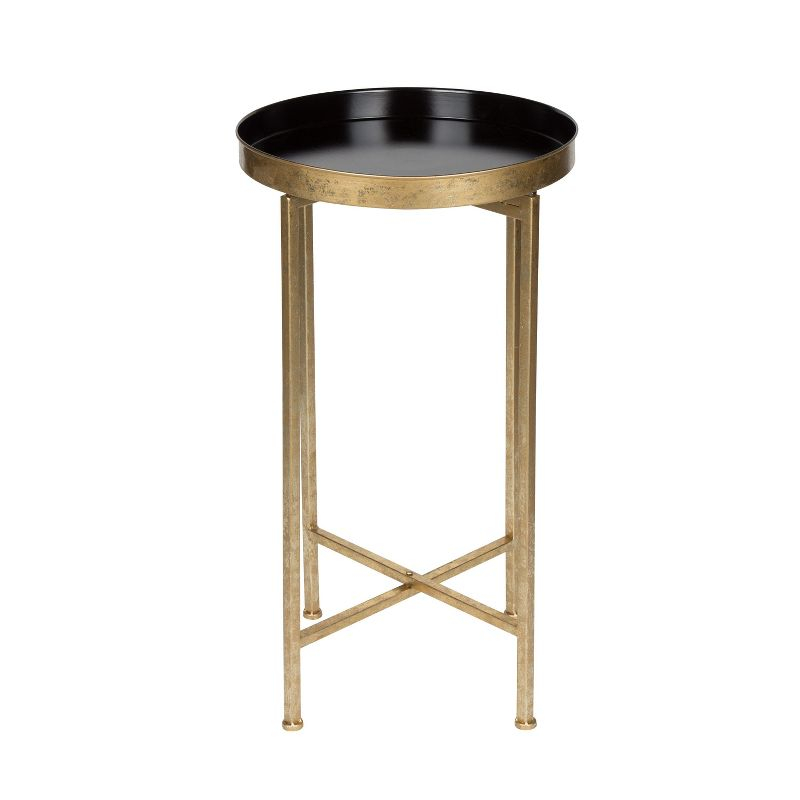 Kate and Laurel Celia Round Metal Tea Table, 14x14x25.75, Gold and Black