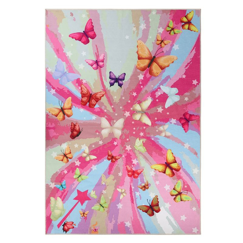 Butterfly Non-Slip Kids Playroom Nursery Washable Indoor Area Rug, 4'x6', Apricot - Blue Nile Mills