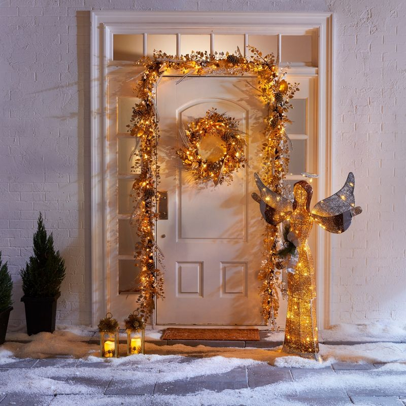 BrylaneHome Pre-Lit Gold & Silver Wreath - Gold Silver Lights