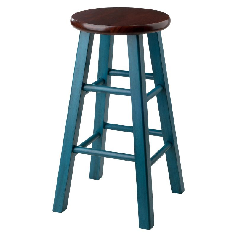 24" Ivy Counter Height Barstool Teal Blue/Brown - Winsome: Round Wooden, No Assembly Required