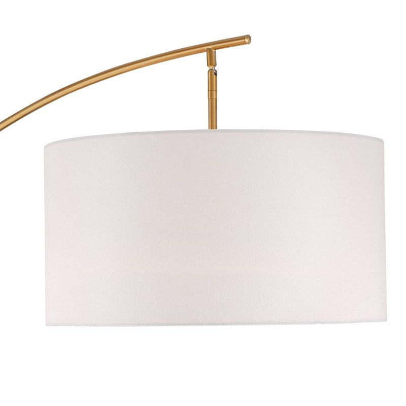 Possini Euro Design Raymond Modern Arc Floor Lamp 69" Tall Warm Gold Adjustable Boom Arm White Linen Drum Shade for Living Room Reading Office House