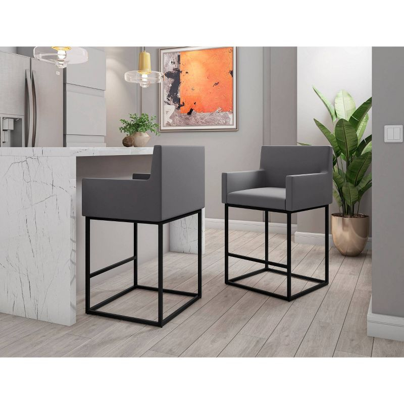 Ambassador Metal Counter Height Barstool Gray - Manhattan Comfort: Upholstered, Fixed Height, Footrest