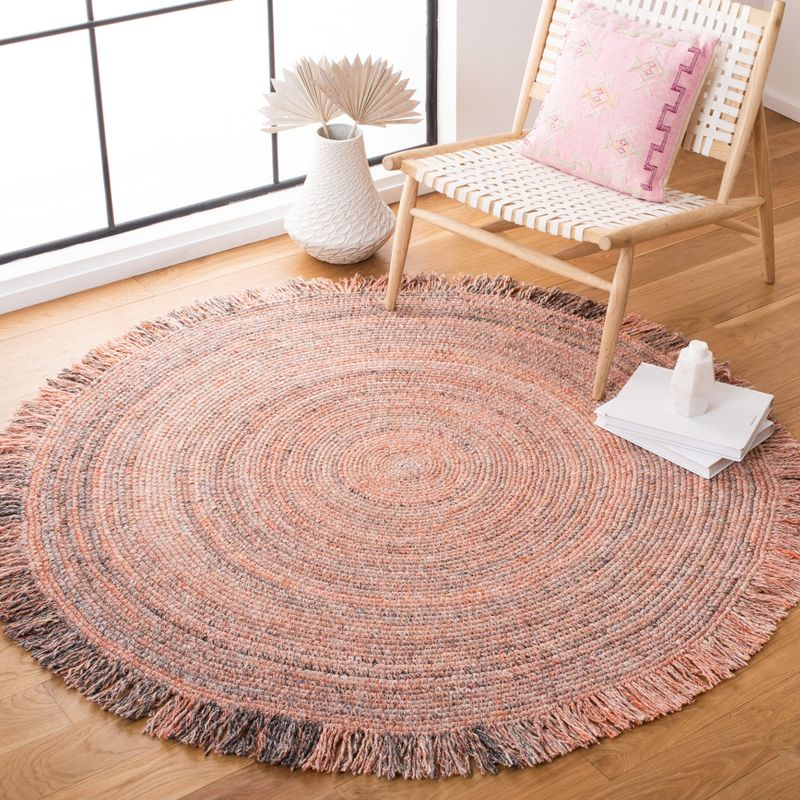 Braided BRD275 Hand Braided Area Rug - Orange/Grey - 4' round - Safavieh.