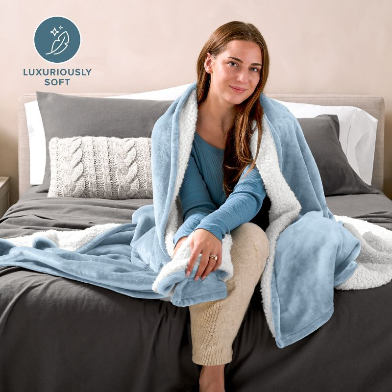 Light Blue Twin/Twin XL Faux Shearling Fleece Blanket by Bare Home