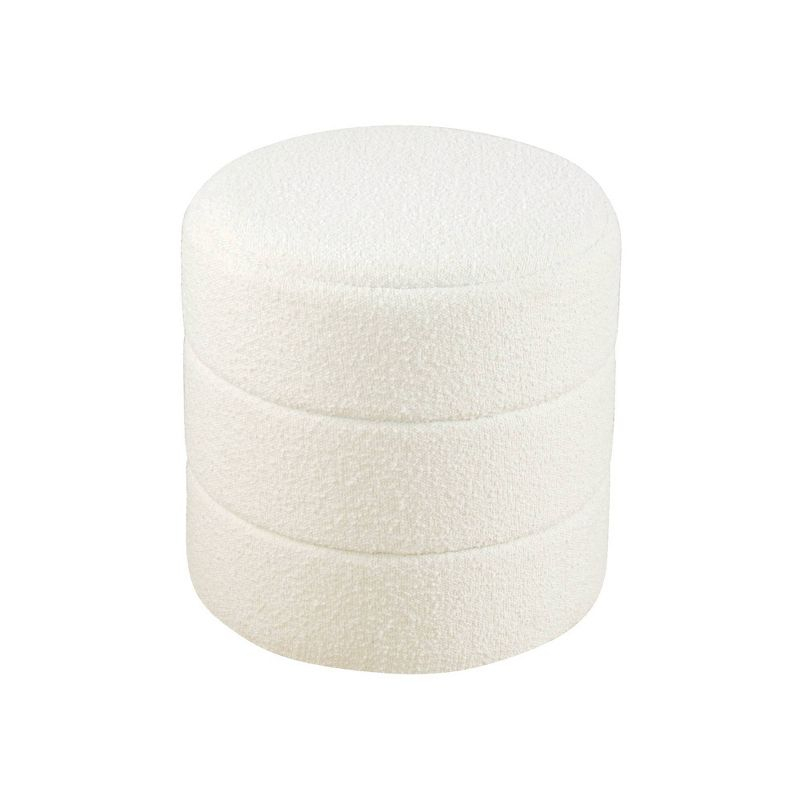 Round Upholstered Ottoman Cream Boucle - HomePop: Textured, No Assembly, 250lb Capacity