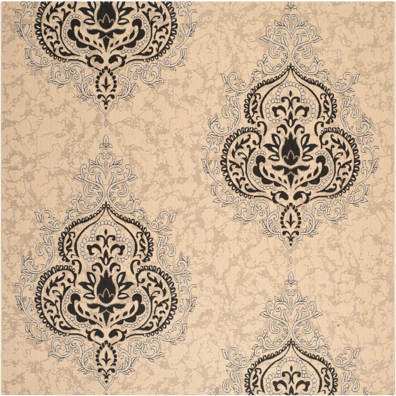 Courtyard CY7926 Power Loomed Indoor/Outdoor Area Rug - Creme/Black - 7'1x7'1 - Safavieh.