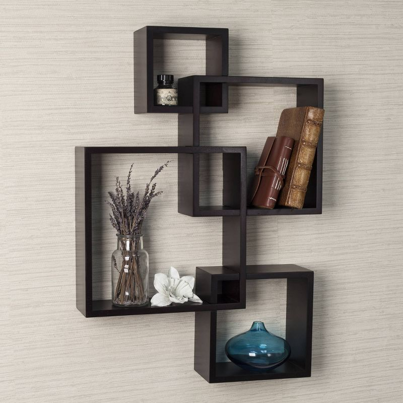 Danya B. 25.5" x 17.75" Intersecting Cube Wall Shelf Espresso Modern MDF Storage Display