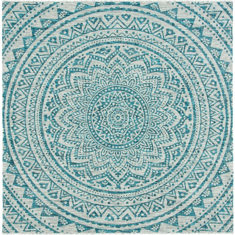 Courtyard CY8734 Power Loomed Indoor and Outdoor Accent Rug - Light Grey/Teal - 3'x3' - Safavieh