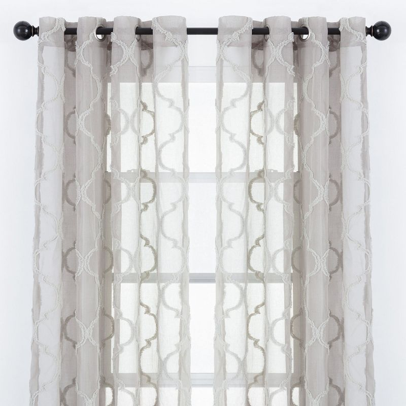Chanasya 2pk Moroccan Embroidered Grommet Textured Sheer Window Curtain Panels - Set of 2 - 52 x 63 Inches Long - Gray Sage