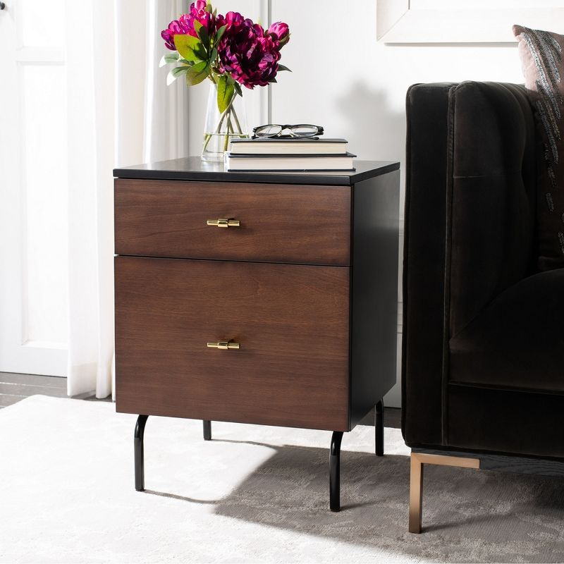 Genevieve 2 Drawer Nightstand - Walnut/Black - Safavieh.