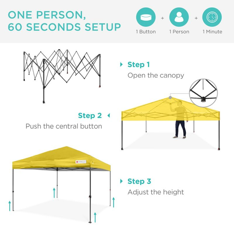 Best Choice Products 10x10ft Easy Setup Pop Up Canopy w/ 1-Button Setup, Wheeled Case, 4 Weight Bags - Yellow