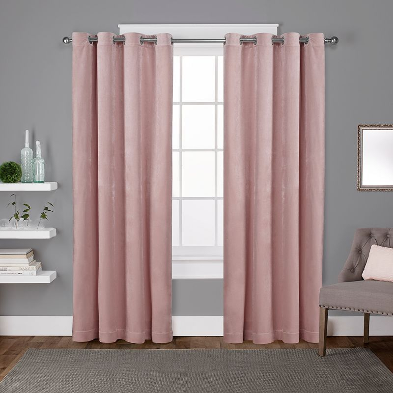 Set of 2 96"x54" Velvet Heavyweight Grommet Top Window Curtain Panel Blush: Light Filtering, Polyester, Exclusive Home