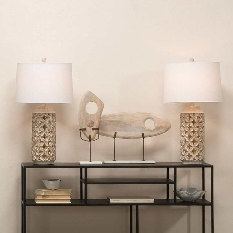Flora Table Lamp White - Splendor Home: Resin Base, Linen Cone Shade, 3-Way Light, UL Listed