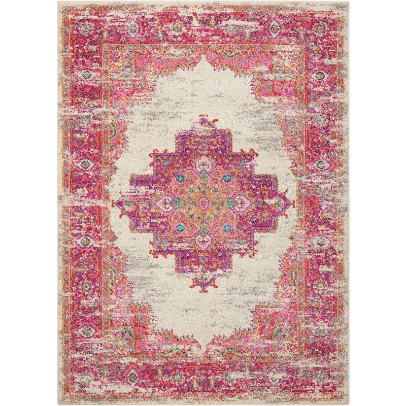Nourison Passion Medallion Bohemian Indoor Rug Ivory/Fuchsia 5'3" x 7'3"