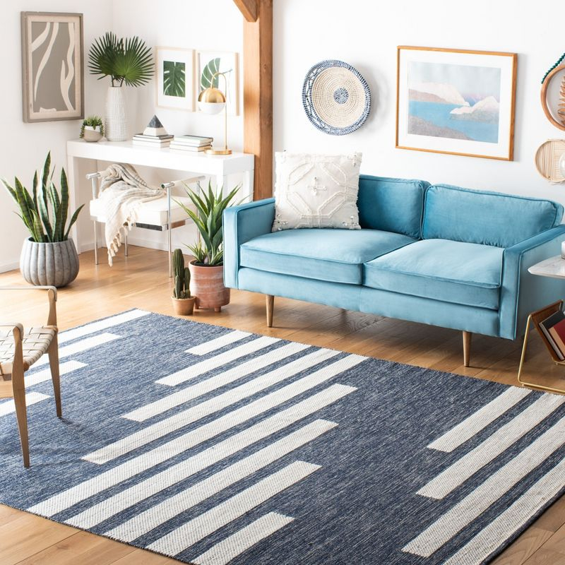 Striped Kilim STK514 Hand Woven Area Rug - Navy/Ivory - 6'x9' - Safavieh.
