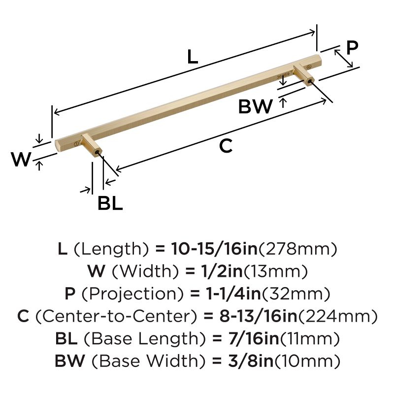 Amerock Caliber 8-13/16 inch (224mm) Center-to-Center Golden Champagne Cabinet Pull