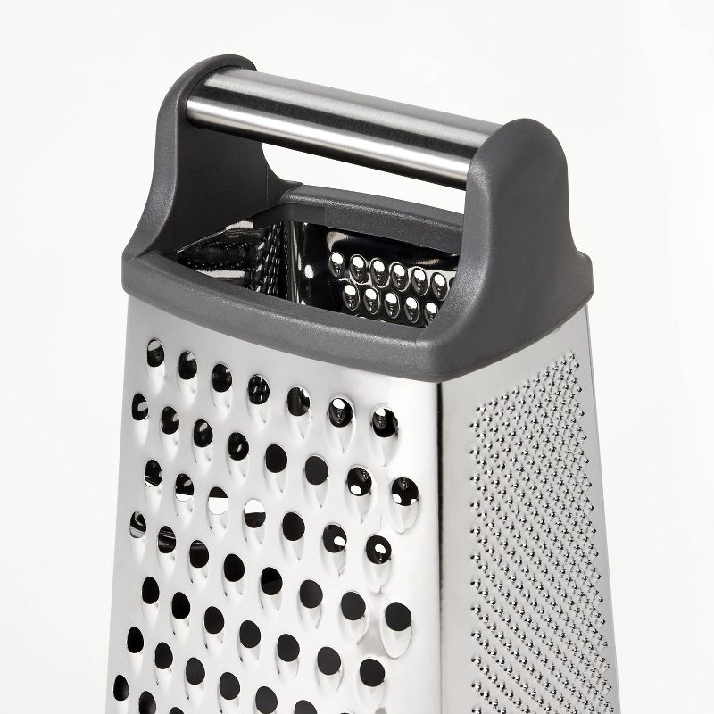 Stainless Steel Box Grater with Removable Bottom Container and Lid Silver/Gray - Figmint™: Cheese Grater Handheld, Dishwasher-Safe