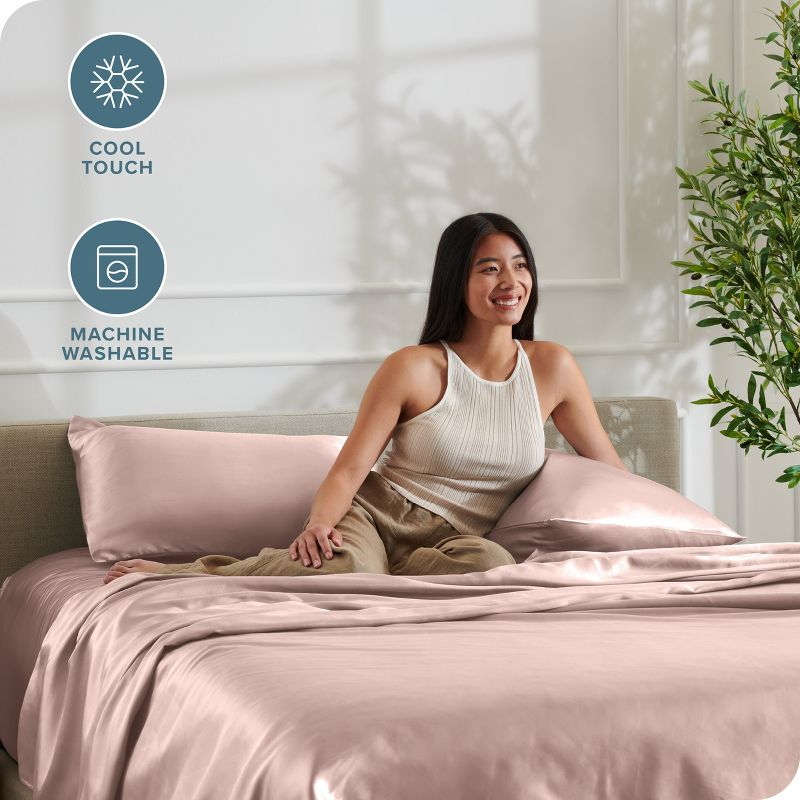 Twin XL Blush Luxury Poly Satin Sheet Set by Bare Home