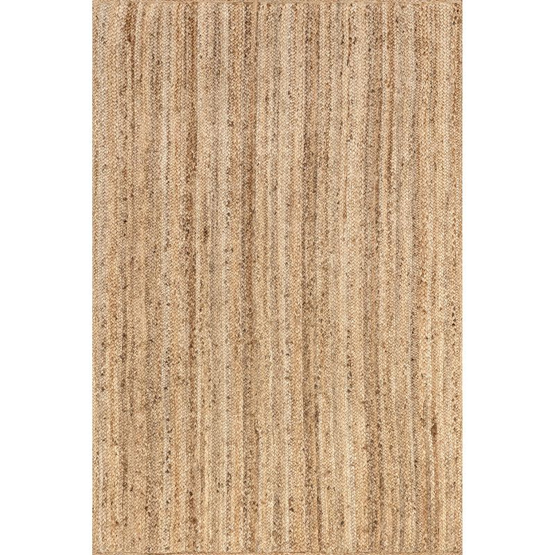 Nuloom 8 Square Rigo Jute Hand Woven Indoor Area Rug, Natural, Solid Farmhouse Design, Natural Fiber Bedroom, Living Room, Kitchen,