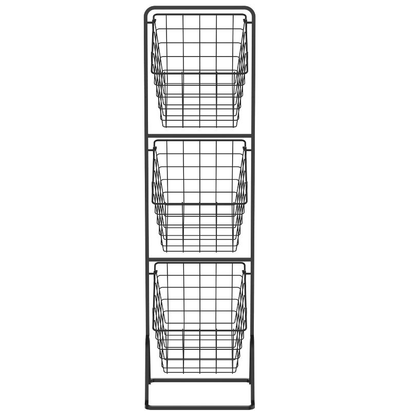 Oceanstar 3-Tier Metal Wire Storage Basket Stand with Removable Baskets – Black