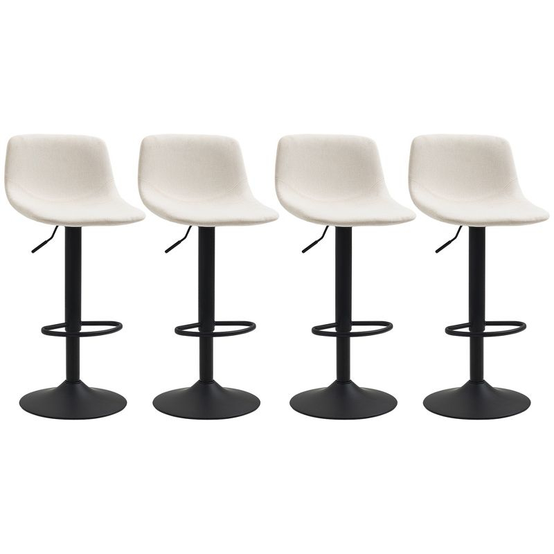 HOMCOM Adjustable Bar Stools Set of 4, Swivel Bar Height Chairs Barstools Padded with Back for Kitchen, Counter, and Home Bar, Cream White