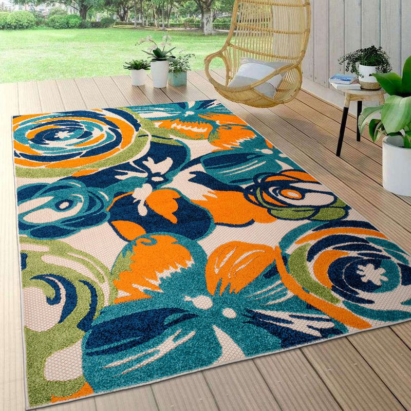 World Rug Gallery Modern Floral Indoor/Outdoor Area Rug - Multi 5' x 7'