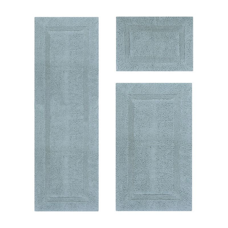 Better Trends Lux 100% Cotton Tufted Solid Reversible Bath Rug Set 3 PC (17" x 24" | 24" x 40" | 20" x 60") - Blue