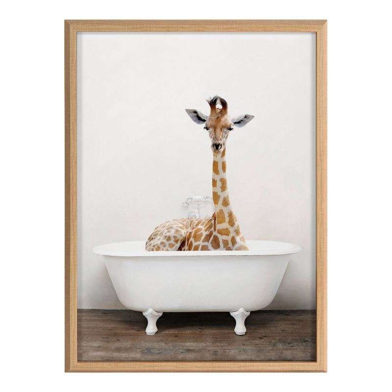 18" x 24" Blake Giraffe 2 in Tub Color Framed Printed Glass by Amy Peterson Art Studio Natural - Kate & Laurel All Things Decor