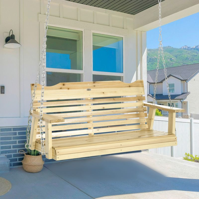 Outsunny 2-Seater Hanging Porch Swing, Outdoor Patio Swing Bench with Metal Chains, for Deck, Patio, Garden, Backyard