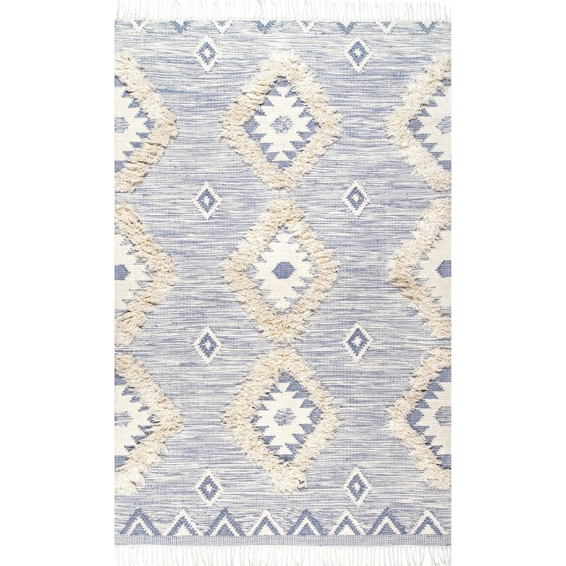 Nuloom Savannah Geometric 5x8 Wool Indoor Area Rug for Living Room Bedroom Dining Room Kitchen, Blue