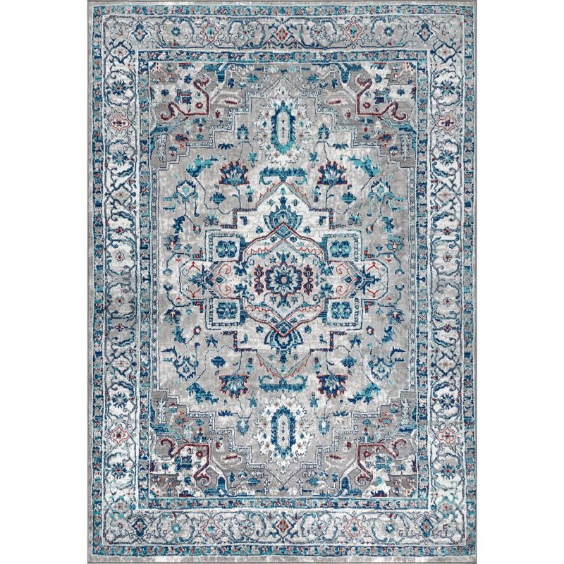 4'x6' Modern Persian Vintage Medallion Area Rug, Light Grey/Blue - JONATHAN Y
