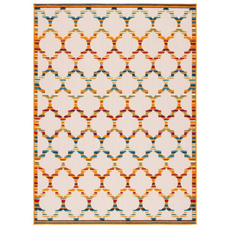 Cabana CBN333 Power Loomed UV Resistant Indoor/Outdoor Area Rug - Ivory/Orange - 4'5"x6'5" - Safavieh