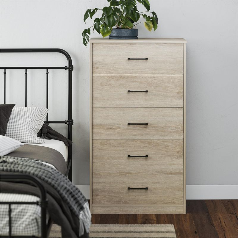 Ameriwood Home BrEZ Build Collection Pearce Tall 5 Drawer Dresser, Light Oak