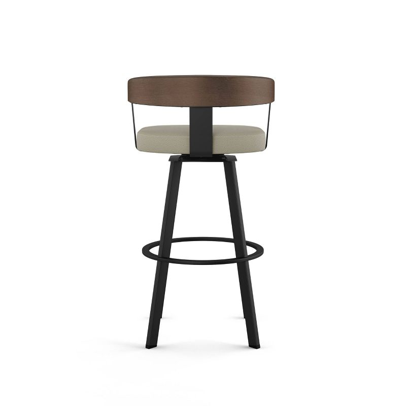 Amisco Lars Upholstered Barstool Greige/Black: Faux Leather, Steel Frame, 30" Fixed Height
