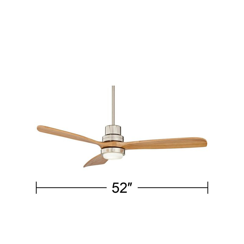 52" Casa Vieja Delta-Wing DC Modern 3 Blade Indoor Ceiling Fan with LED Light Remote Control Brushed Nickel Natural Solid Wood for Living Room Kitchen