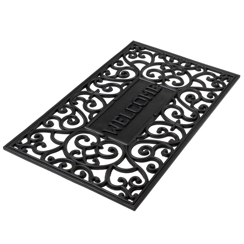 Northlight Seasonal Black Scroll "Welcome" Door Mat 18" x 30"