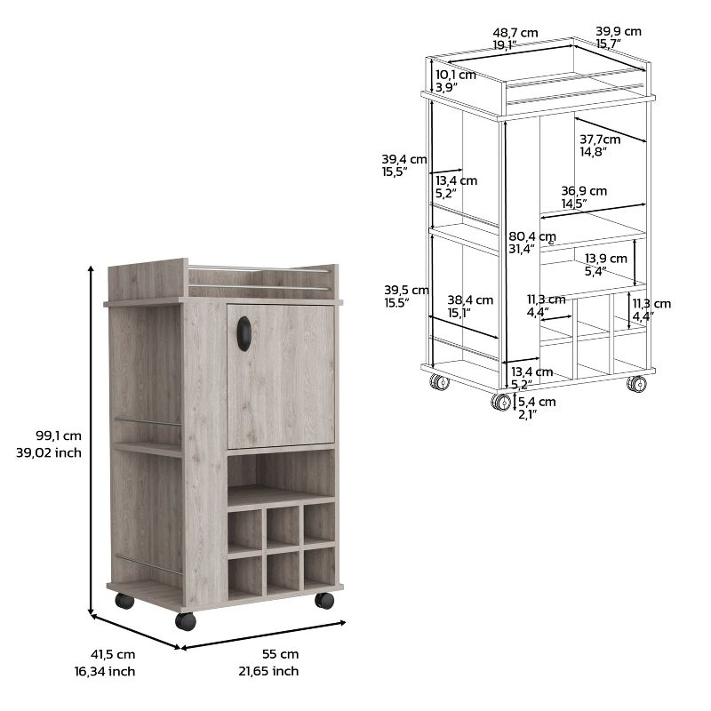 Depot E-Shop Bar Cart with 6 Built-in Wine Rack and Casters