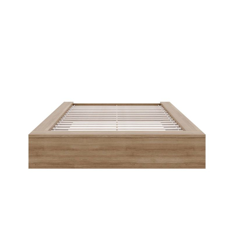 Nexera Full James Platform Bed Brown Oak: Modern Unupholstered Particle Board Frame, No Box Spring Needed