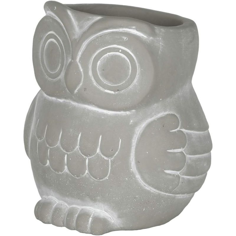 Classic Home and Garden Cement Buddies Indoor/Outdoor Planter with Drainage Hole, Owl, Gray, Small, 4.5in