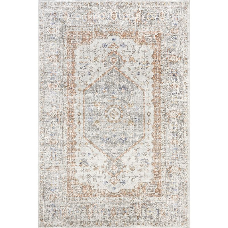 Nuloom Jacquie Medallion 7x9 Indoor Area Rug for Living Room Bedroom Dining Room Kitchen, Silver/Ivory