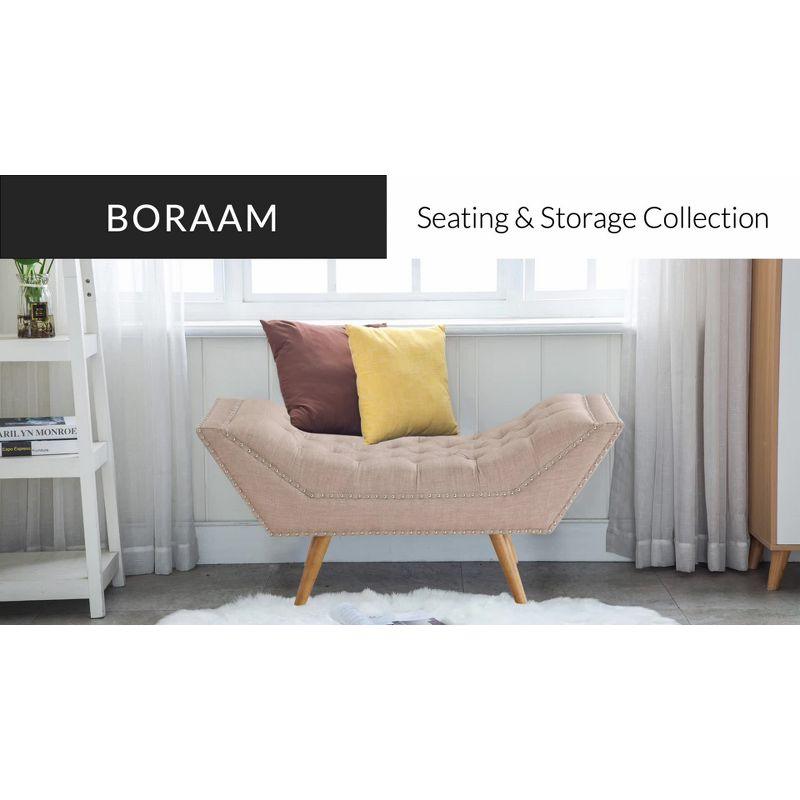 Jaime Button Tufted Bench Beige - Boraam: Upholstered Ottoman, Nailhead Trim, Wood Frame, 250lb Capacity