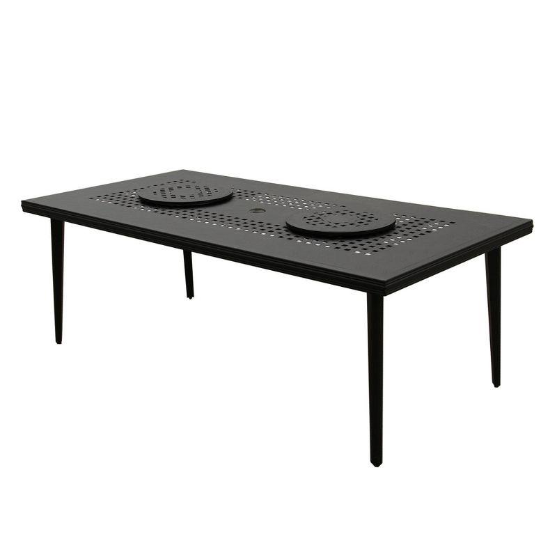 84" Modern Mesh Aluminum Patio Rectangle Dining Table with Lazy Susans: Weather-Resistant - Oakland Living