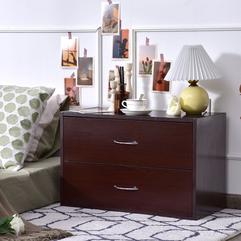 Costway 2 PCS 2-Drawer Dresser Horiztonal Organizer Wood End Table Nightstand