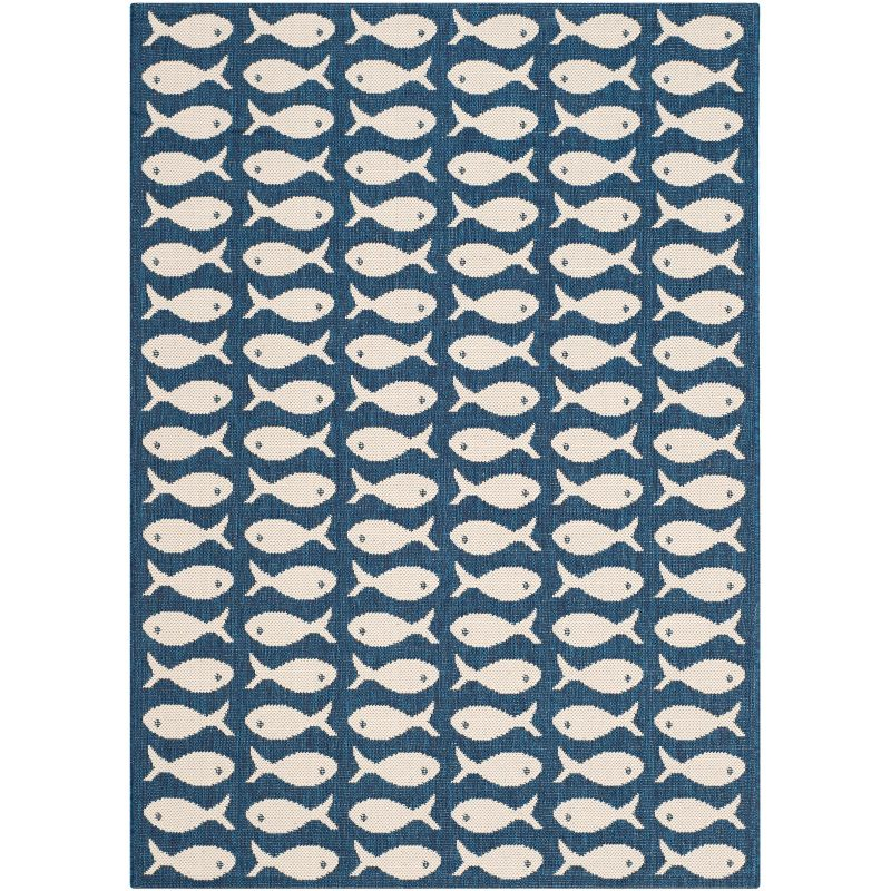 Courtyard CY6013 Power Loomed Indoor and Outdoor Accent Rug - Navy/Beige - 2'7"x5' - Safavieh