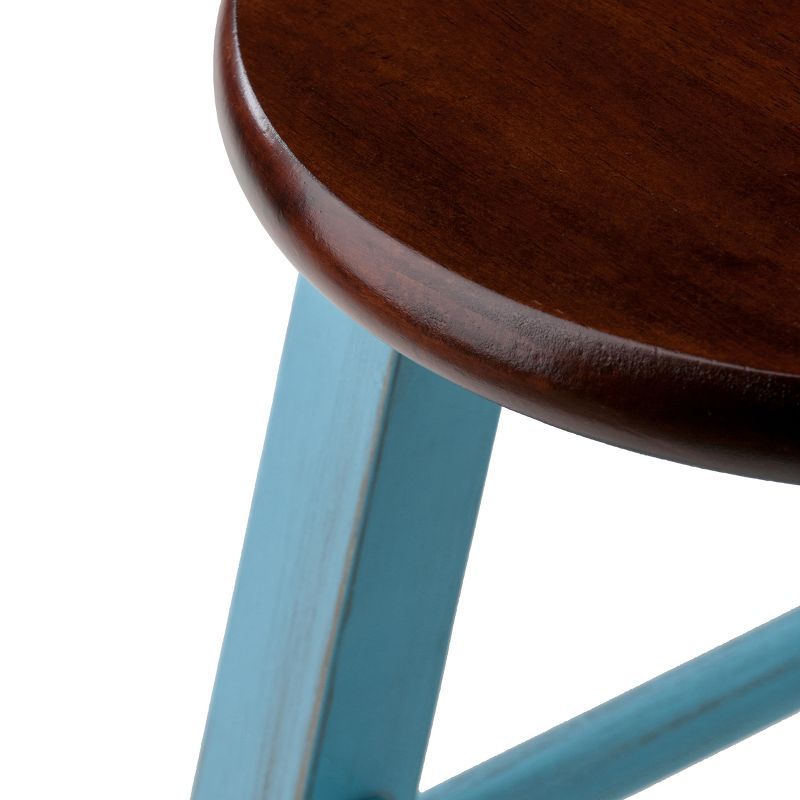 24" Ivy Counter Height Barstool Light Blue/Brown - Winsome: Farmhouse Style, Round Seat, Wood Frame