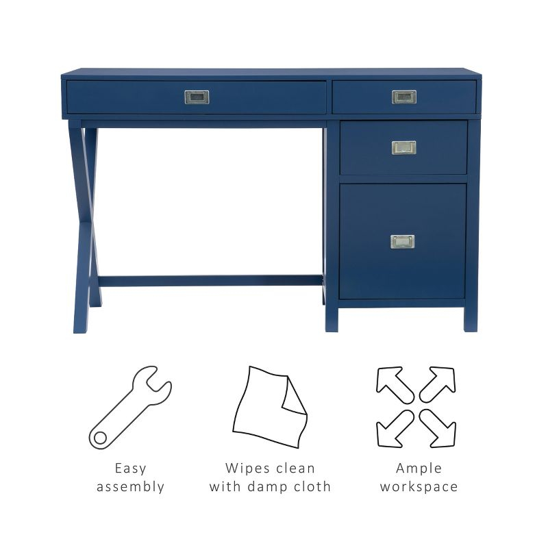 Peggy Transitional Campaign Side Storage Desk Navy - Linon: With File Drawer & Ample Workspace