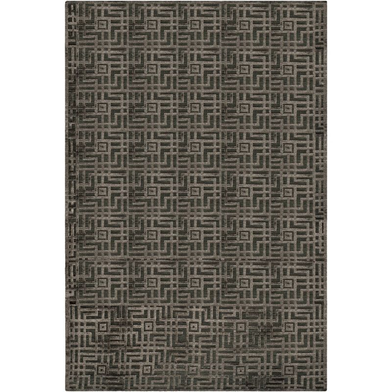 Candie Hand Knotted Viscose/Wool/Cotton Geometric Rug in Charcoal